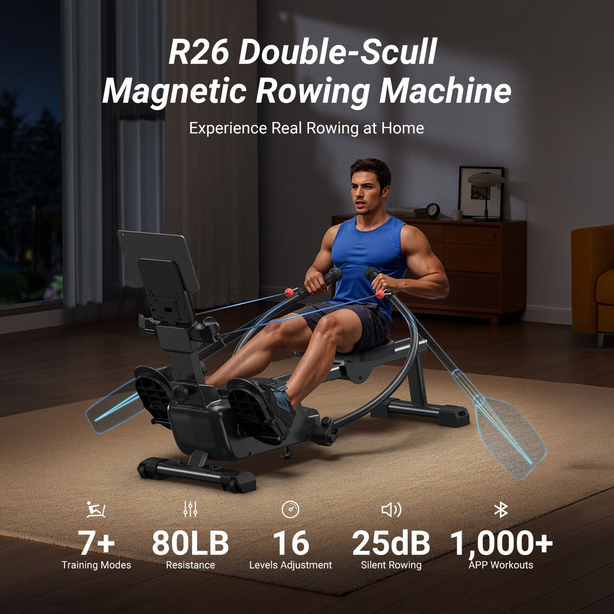 R26 Indoor Double-Scull Magnetic Rowing Machine for Muscle Imbalance