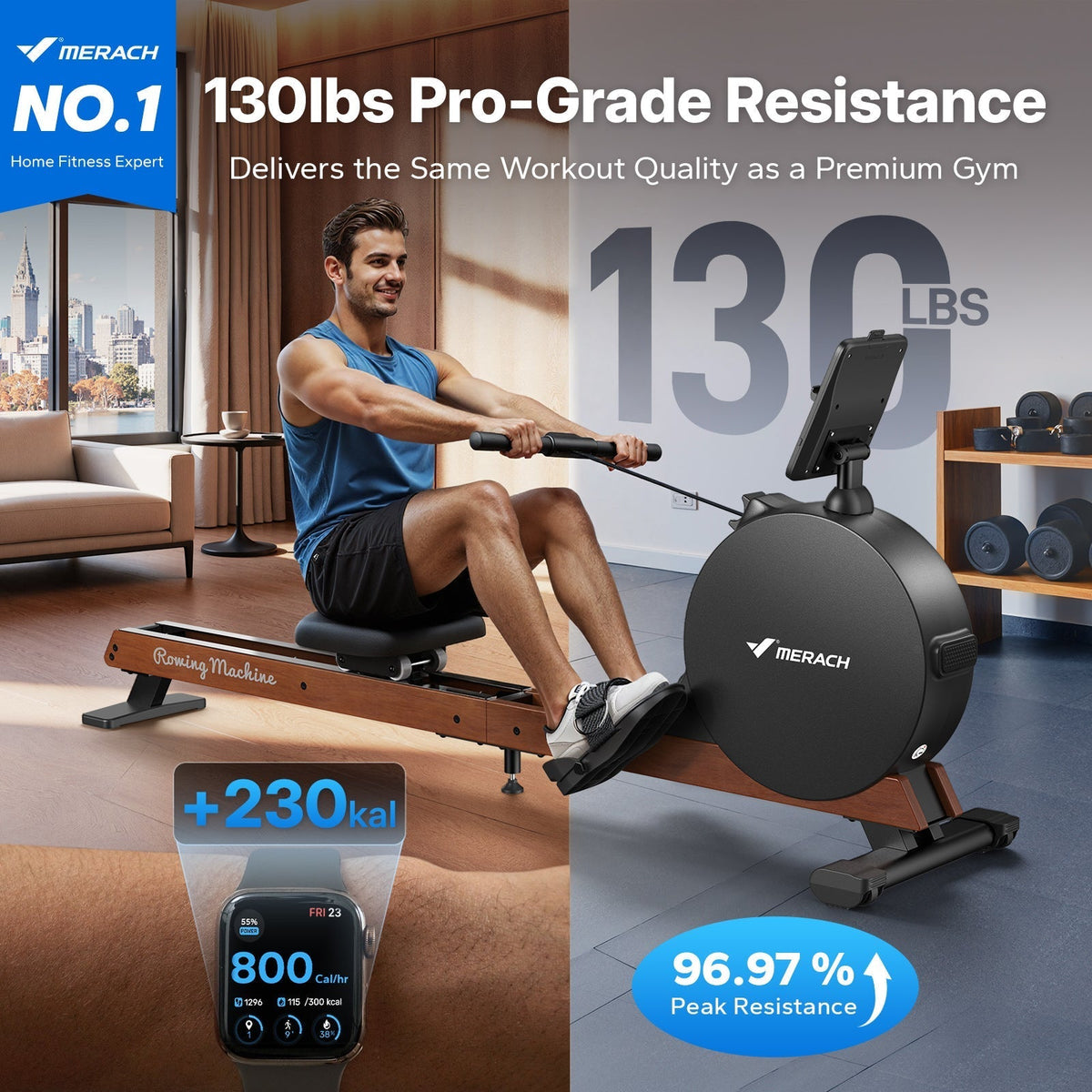 Q3 Self-powered Magnetic Rowing Machine for Beginners with LED Display