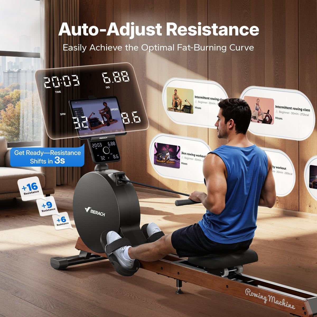 Q3 Self-powered Magnetic Rowing Machine for Beginners with LED Display